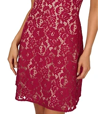 Adrianna Papell Illusion Crew Neck Flutter Sleeve Lace Shift Dress