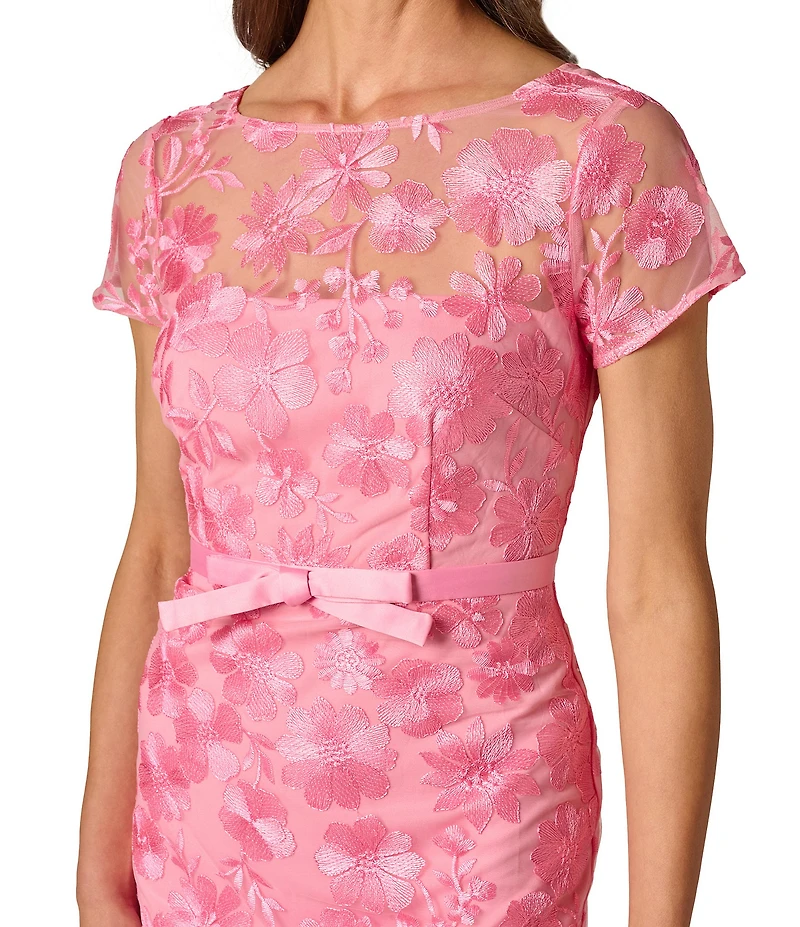 Adrianna Papell Illusion Embroidered Mesh Floral Midi Dress
