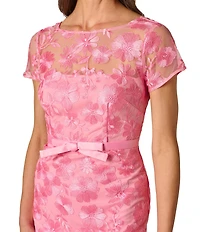Adrianna Papell Illusion Embroidered Mesh Floral Midi Dress