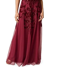 Adrianna Papell Illusion Neck Sleeveless Bead Mesh Long Dress
