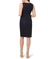 Adrianna Papell Jacquard Asymmetrical Neck Sleeveless Sheath Dress