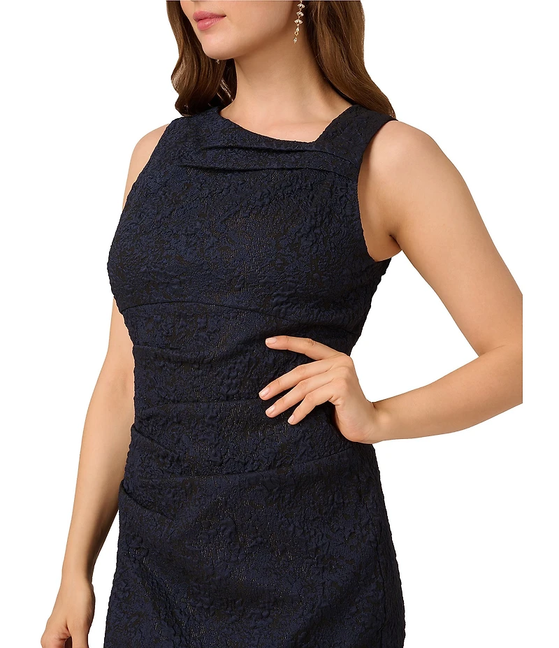 Adrianna Papell Jacquard Asymmetrical Neck Sleeveless Sheath Dress