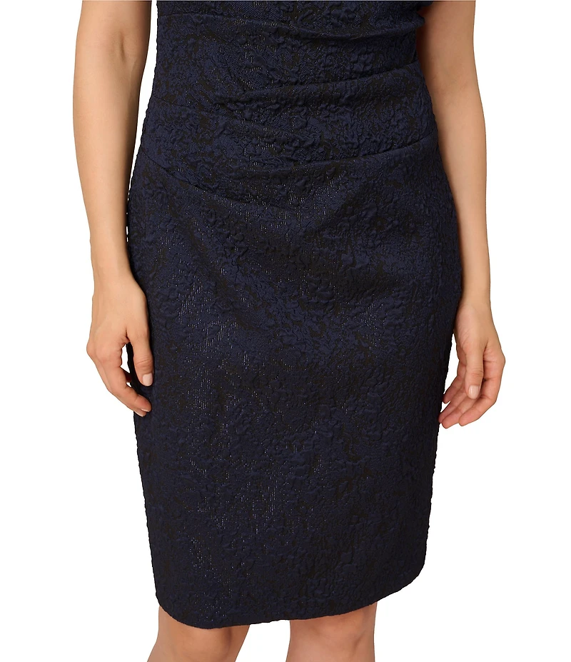 Adrianna Papell Jacquard Asymmetrical Neck Sleeveless Sheath Dress