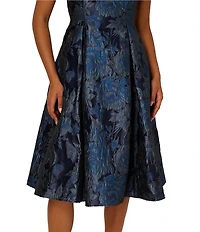 Adrianna Papell Jacquard Floral Metallic Print Sleeveless Midi Dress