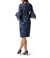 Adrianna Papell Jacquard Floral Print 3/4 Sleeve Sheath Dress