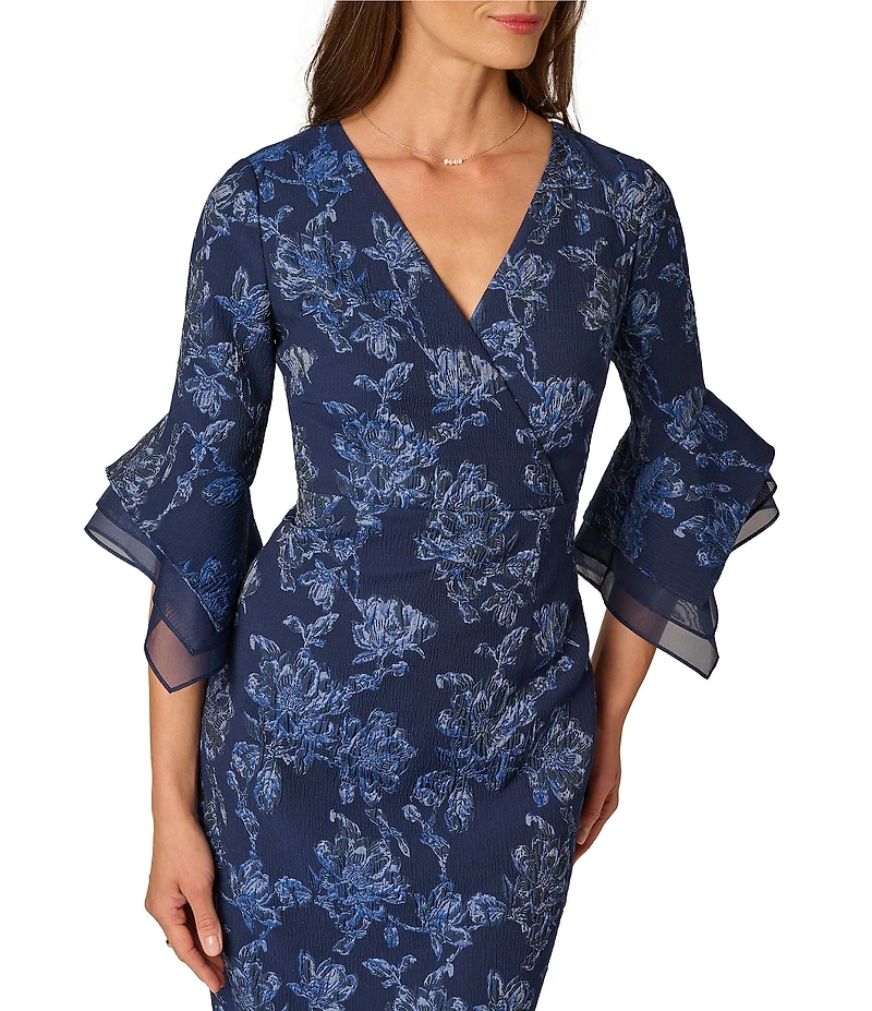 Adrianna Papell Jacquard Floral Print 3/4 Sleeve Sheath Dress