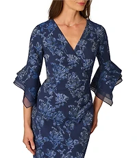 Adrianna Papell Jacquard Floral Print 3/4 Sleeve Sheath Dress