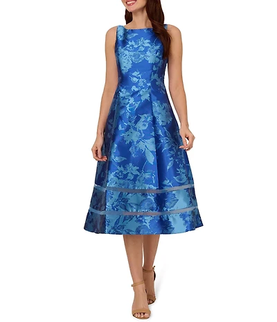 Adrianna Papell Jacquard Floral Print Sleeveless Midi Dress