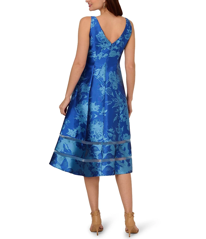 Adrianna Papell Jacquard Floral Print Sleeveless Midi Dress
