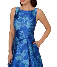 Adrianna Papell Jacquard Floral Print Sleeveless Midi Dress