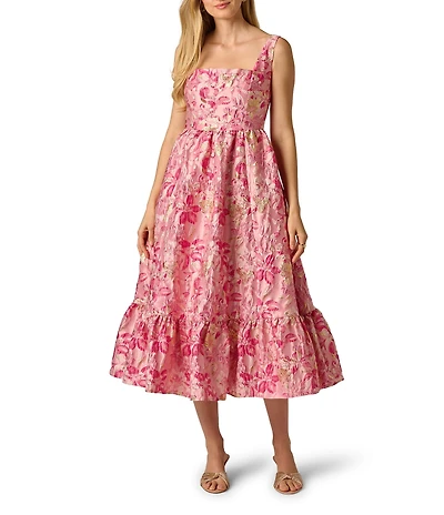 Adrianna Papell Jacquard Flounce Midi Dress