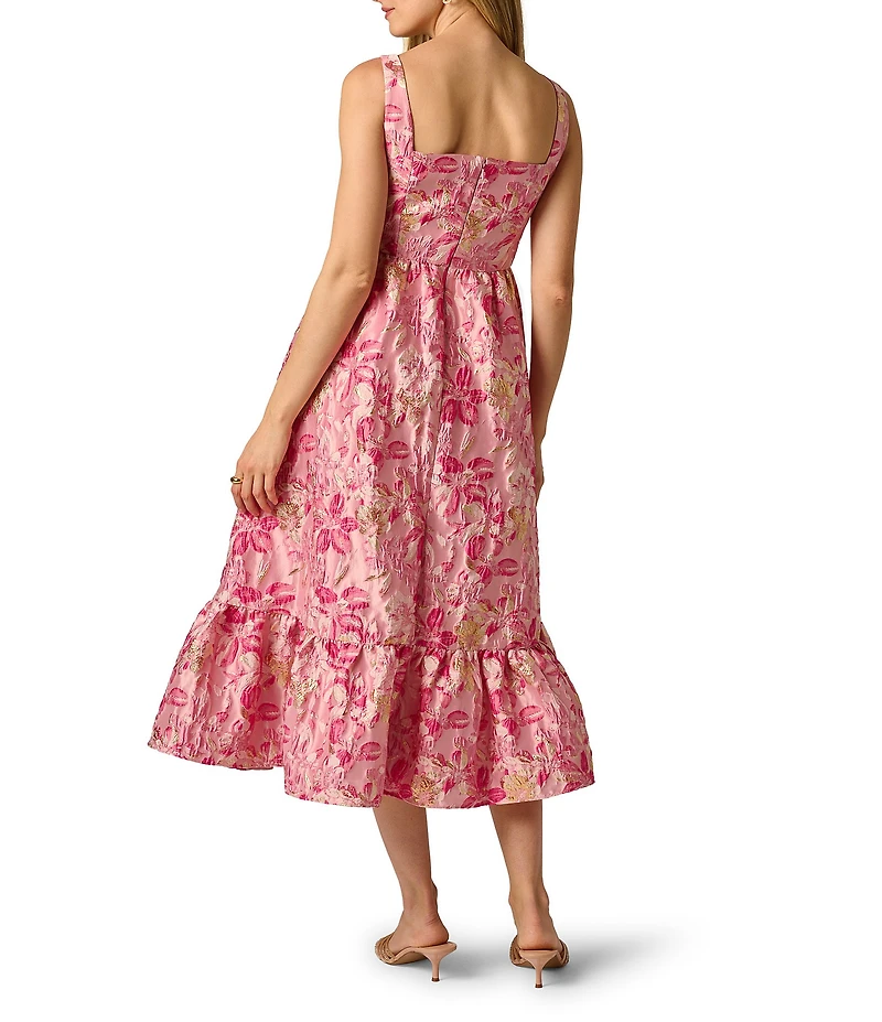 Adrianna Papell Jacquard Flounce Midi Dress