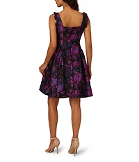 Adrianna Papell Jacquard Ruffle Strap Sleeveless Square Neck Floral Print Dress