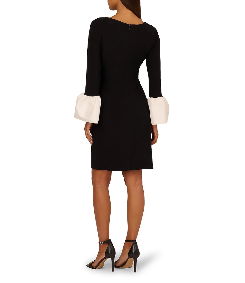 Adrianna Papell Jersey Boat Neck Long Sleeve Flared Wrist Cuff Sheath Dress
