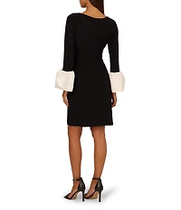 Adrianna Papell Jersey Boat Neck Long Sleeve Flared Wrist Cuff Sheath Dress