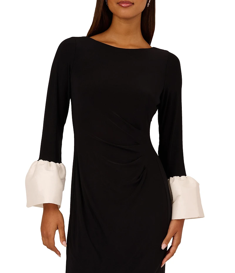Adrianna Papell Jersey Boat Neck Long Sleeve Flared Wrist Cuff Sheath Dress