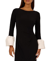 Adrianna Papell Jersey Boat Neck Long Sleeve Flared Wrist Cuff Sheath Dress