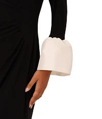 Adrianna Papell Jersey Boat Neck Long Sleeve Flared Wrist Cuff Sheath Dress