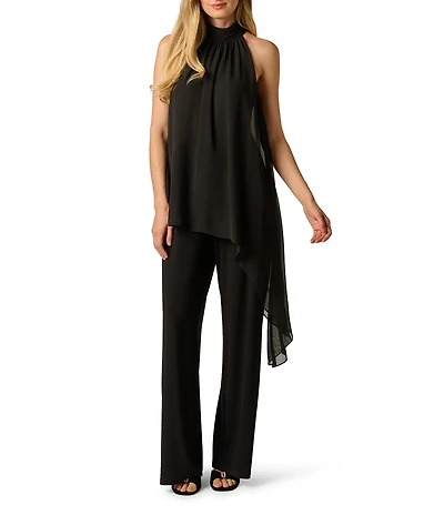 Adrianna Papell Jersey Combo Halter Neck Sleeveless Jumpsuit