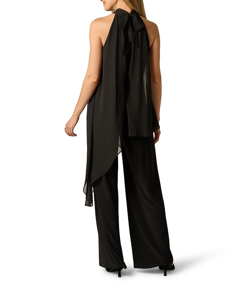 Adrianna Papell Jersey Combo Halter Neck Sleeveless Jumpsuit