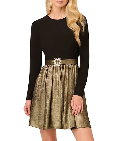 Adrianna Papell Jersey Metallic Skirt Mini Dress