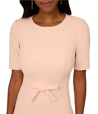 Adrianna Papell Crew Neck Short Sleeve Bow Front Crepe Sheath Dress