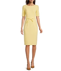 Adrianna Papell Crew Neck Short Sleeve Bow Front Crepe Sheath Dress