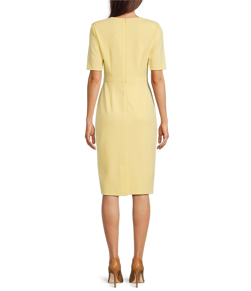 Adrianna Papell Crew Neck Short Sleeve Bow Front Crepe Sheath Dress