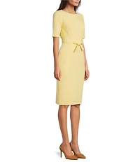 Adrianna Papell Crew Neck Short Sleeve Bow Front Crepe Sheath Dress