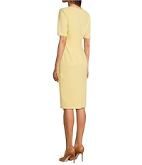 Adrianna Papell Crew Neck Short Sleeve Bow Front Crepe Sheath Dress