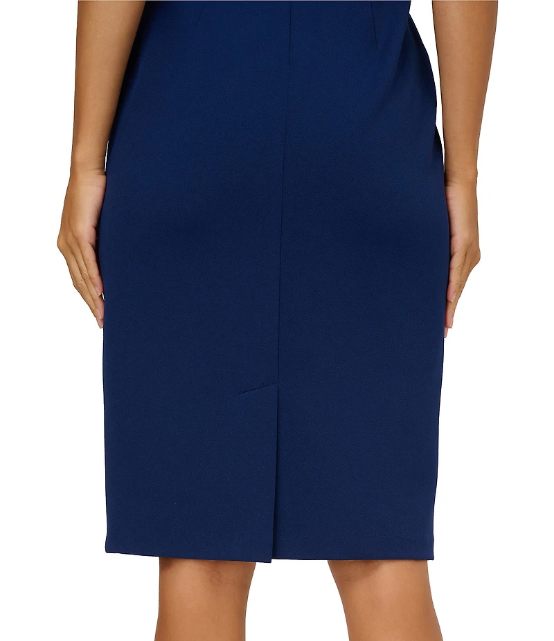 Adrianna Papell Crew Neck Short Sleeve Bow Front Crepe Sheath Dress