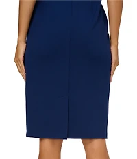 Adrianna Papell Crew Neck Short Sleeve Bow Front Crepe Sheath Dress