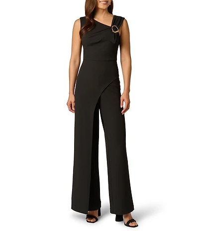 Adrianna Papell Knit Crepe Asymmetrical Neck Jumpsuit
