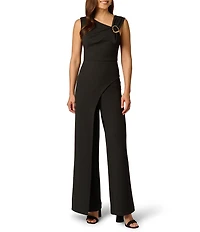 Adrianna Papell Knit Crepe Asymmetrical Neck Jumpsuit