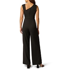 Adrianna Papell Knit Crepe Asymmetrical Neck Jumpsuit