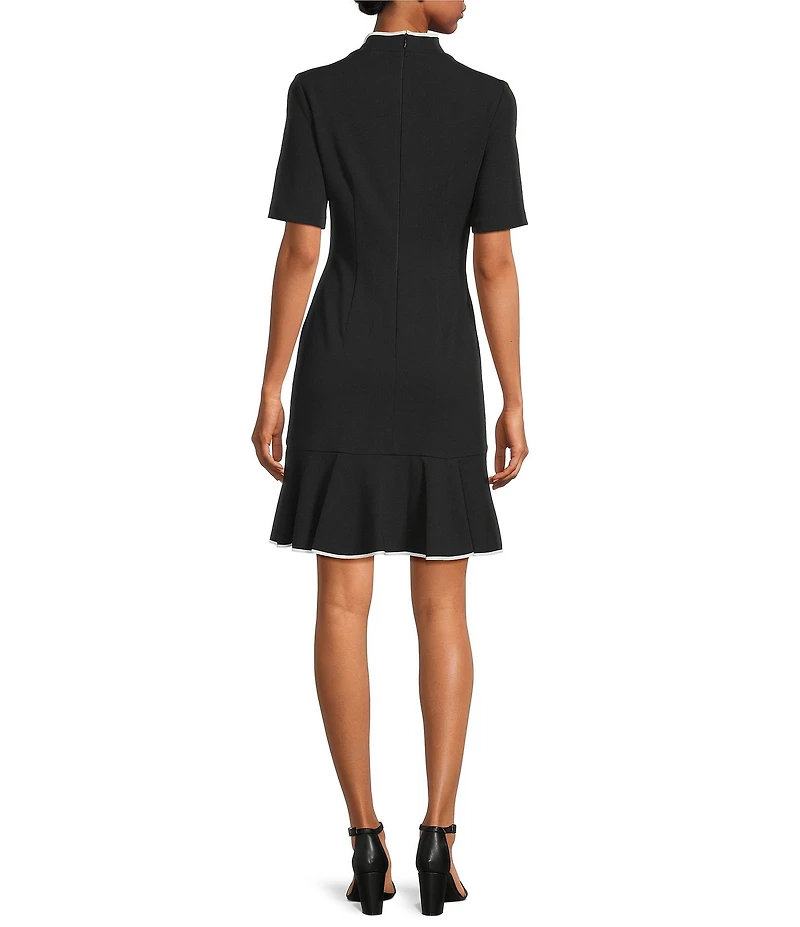 Adrianna Papell Knit Crepe Tie Neck Fit and Flare Dress