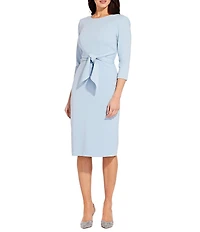 Adrianna Papell Stretch Crepe Crew Neck Tie Waist 3/4 Sleeve Midi Sheath Dress