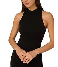 Adrianna Papell Novelty Knit Crew Neck Sleeveless Lace Hem Sheath Midi Dress