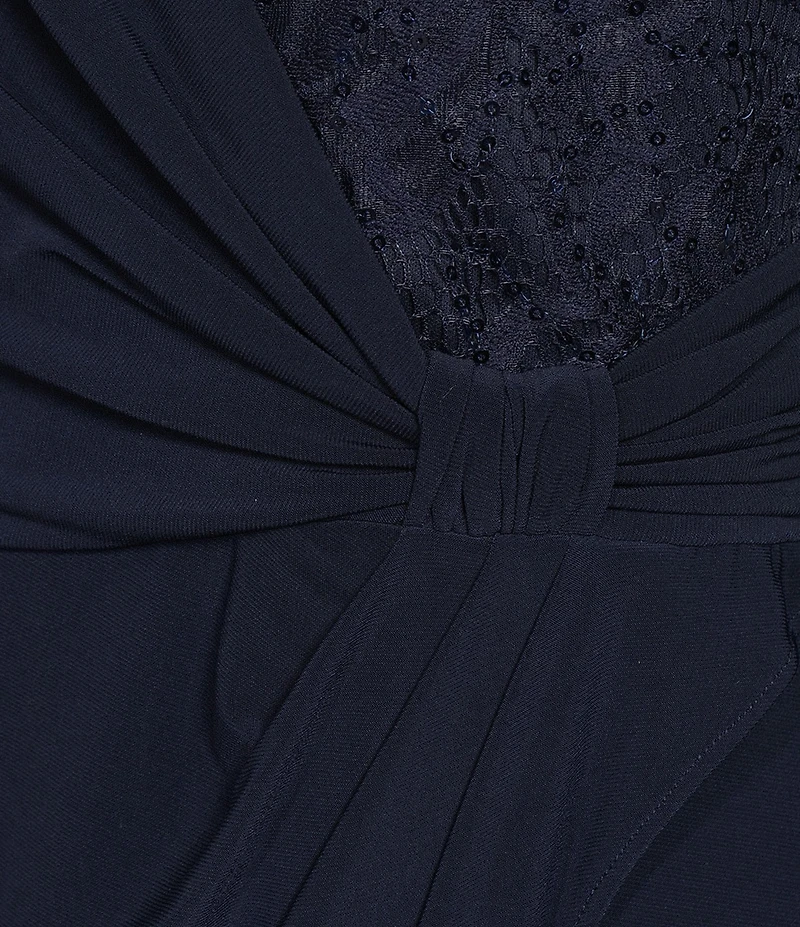 Adrianna Papell Lace Surplice Neck 3/4 Bell Sleeve Jersey Jumpsuit