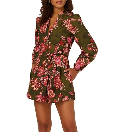 Adrianna Papell Long Sleeve Floral Romper