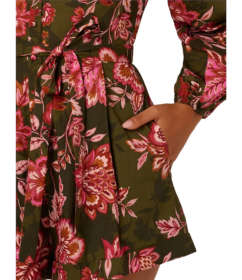 Adrianna Papell Long Sleeve Floral Romper