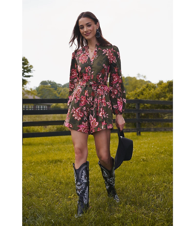Adrianna Papell Long Sleeve Floral Romper