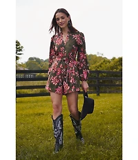 Adrianna Papell Long Sleeve Floral Romper