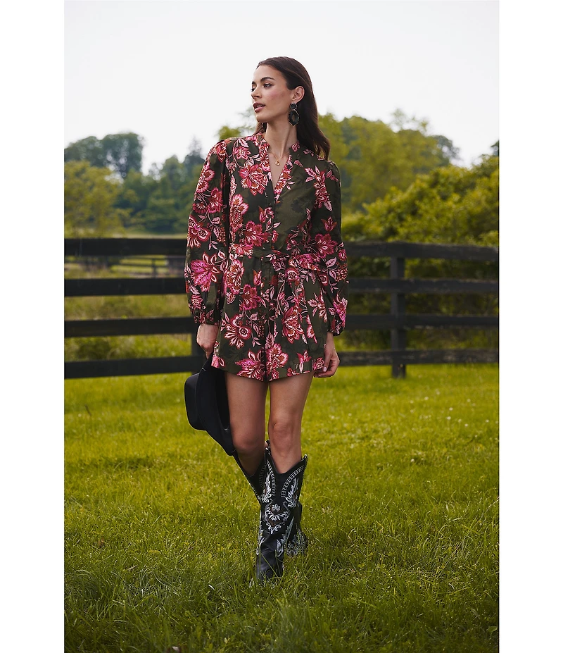 Adrianna Papell Long Sleeve Floral Romper