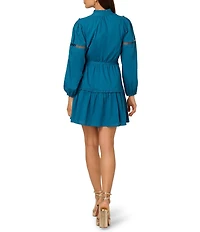 Adrianna Papell Long Sleeve Ruffle Tier Tie Waist Mini Dress