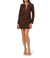 Adrianna Papell Long Sleeve Suede Short Dress With Hardware