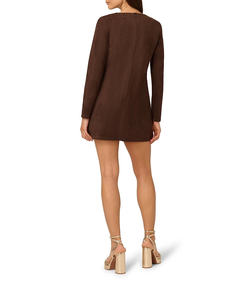 Adrianna Papell Long Sleeve Suede Short Dress With Hardware