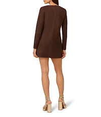 Adrianna Papell Long Sleeve Suede Short Dress With Hardware