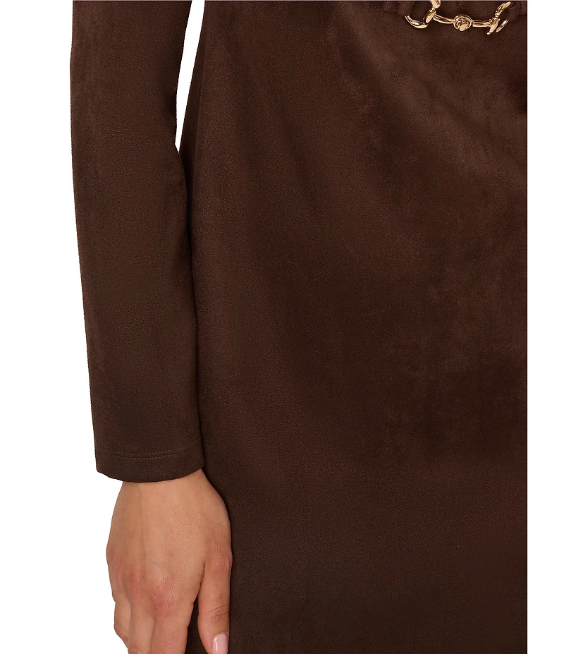 Adrianna Papell Long Sleeve Suede Short Dress With Hardware