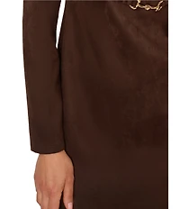 Adrianna Papell Long Sleeve Suede Short Dress With Hardware